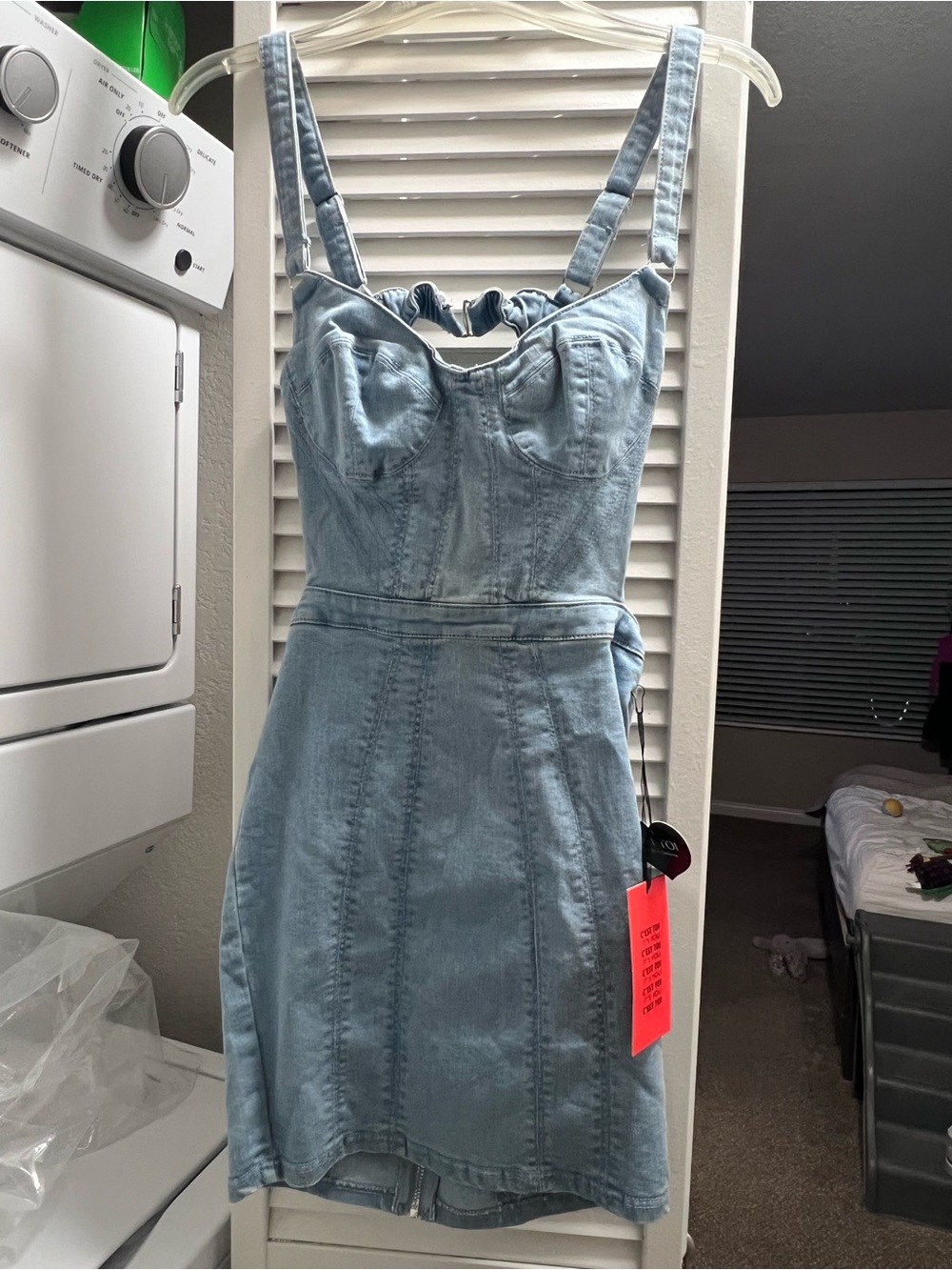 Light Blue Denim Mini Dress with Bustier Bodice